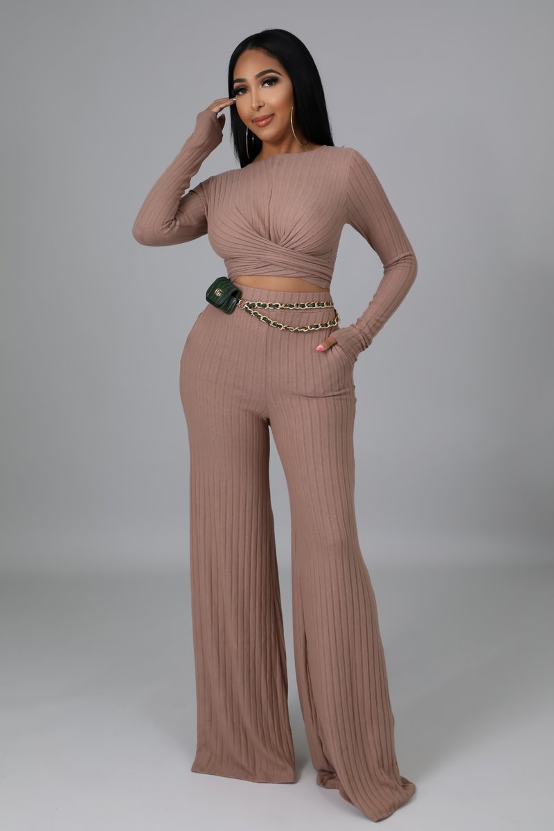 Rib Tie Top & Pants Set - DLNI Hair and Fitness